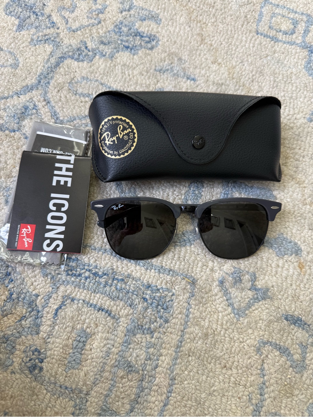 Ray Ban Clubmaster Classic Rb 3016 55-19 Dark Gray Black Sunglasses Authentic